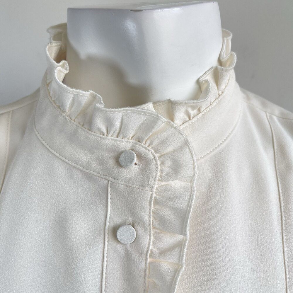 NWT J.Crew Ruffle Trim Crepe Coquette Preppy Career Office Top Blouse 2 Ivory - Picture 3 of 11